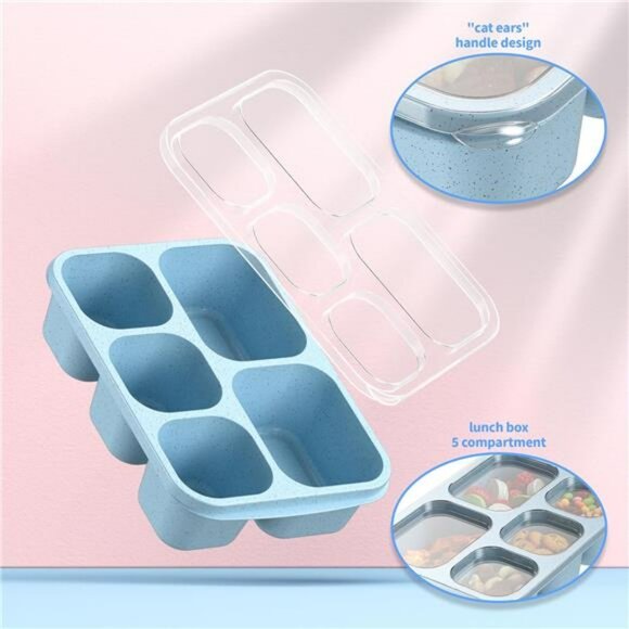 Bento lunch box set 5 compartment reusable meal prep food storage containers - Picture 5 of 7